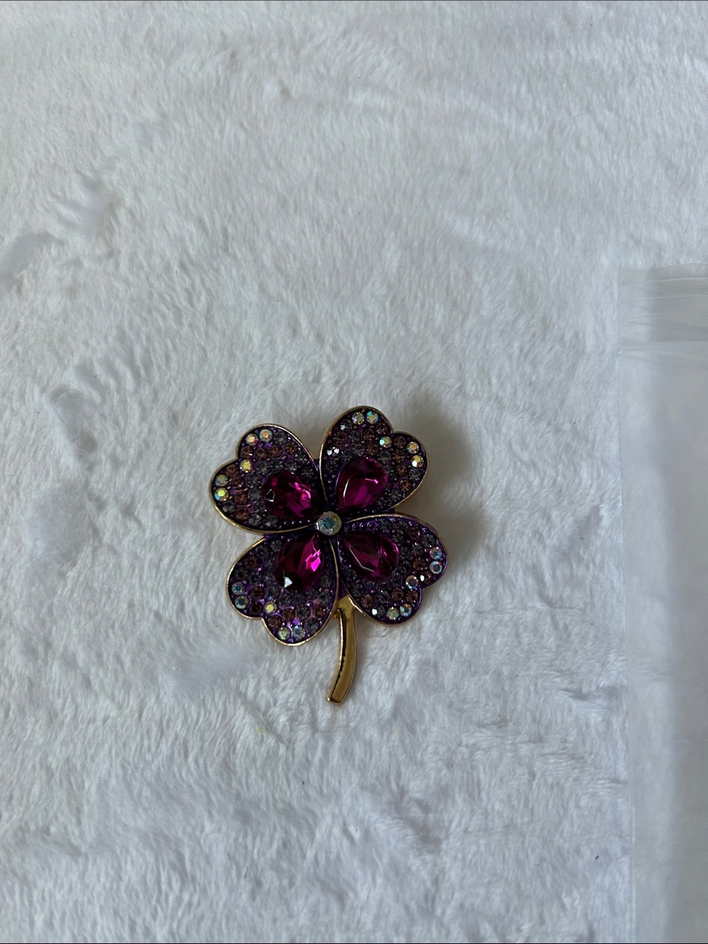 Purple Crystal Four-Leaf Clover Brooch - Unbranded